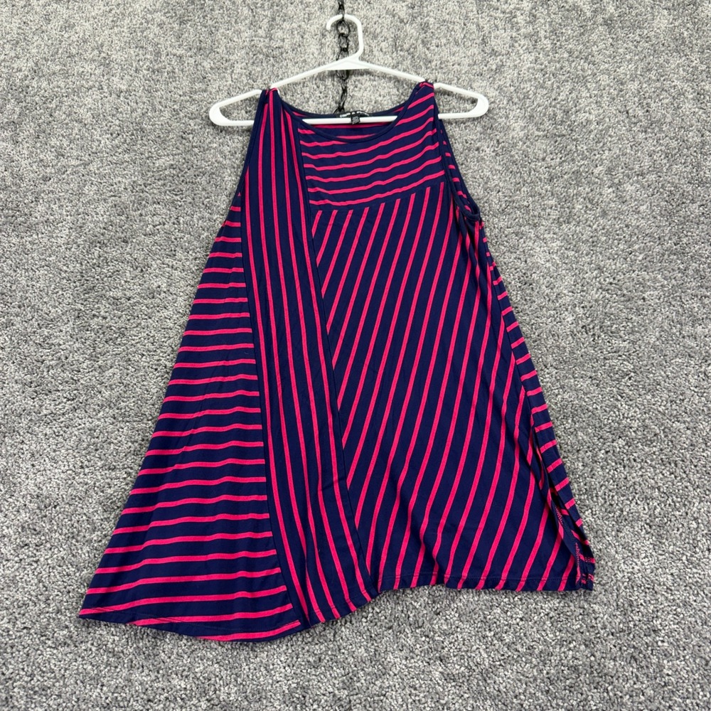 Cable & Gauge Tank Top Womens M Navy Pink Striped Asymmetrical Sleeveless